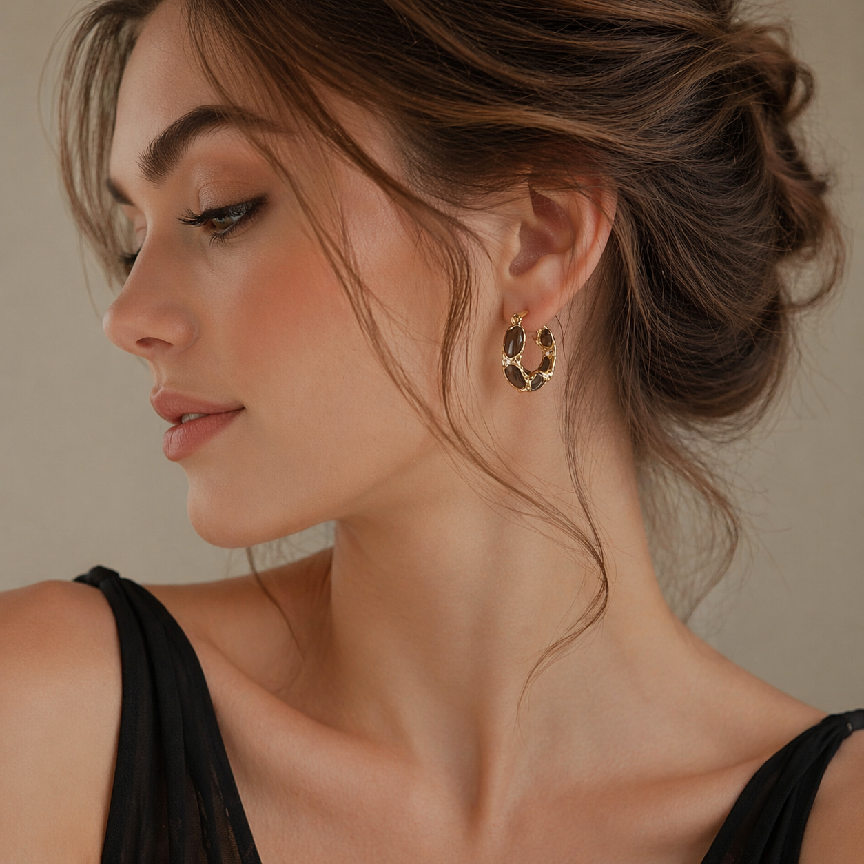 Vintage Black & White Checkered Hoop Earrings for Women