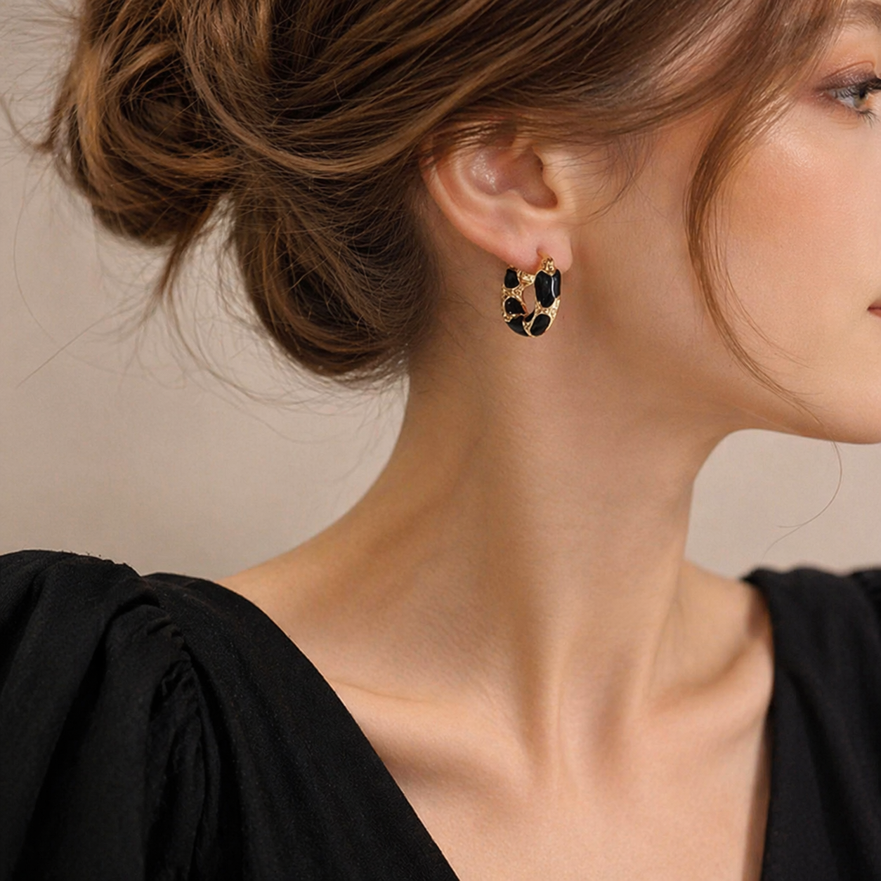 Vintage Black & White Checkered Hoop Earrings for Women