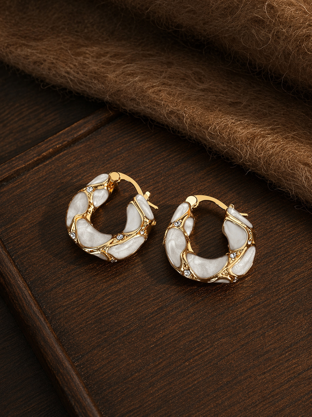 Vintage Black & White Checkered Hoop Earrings for Women