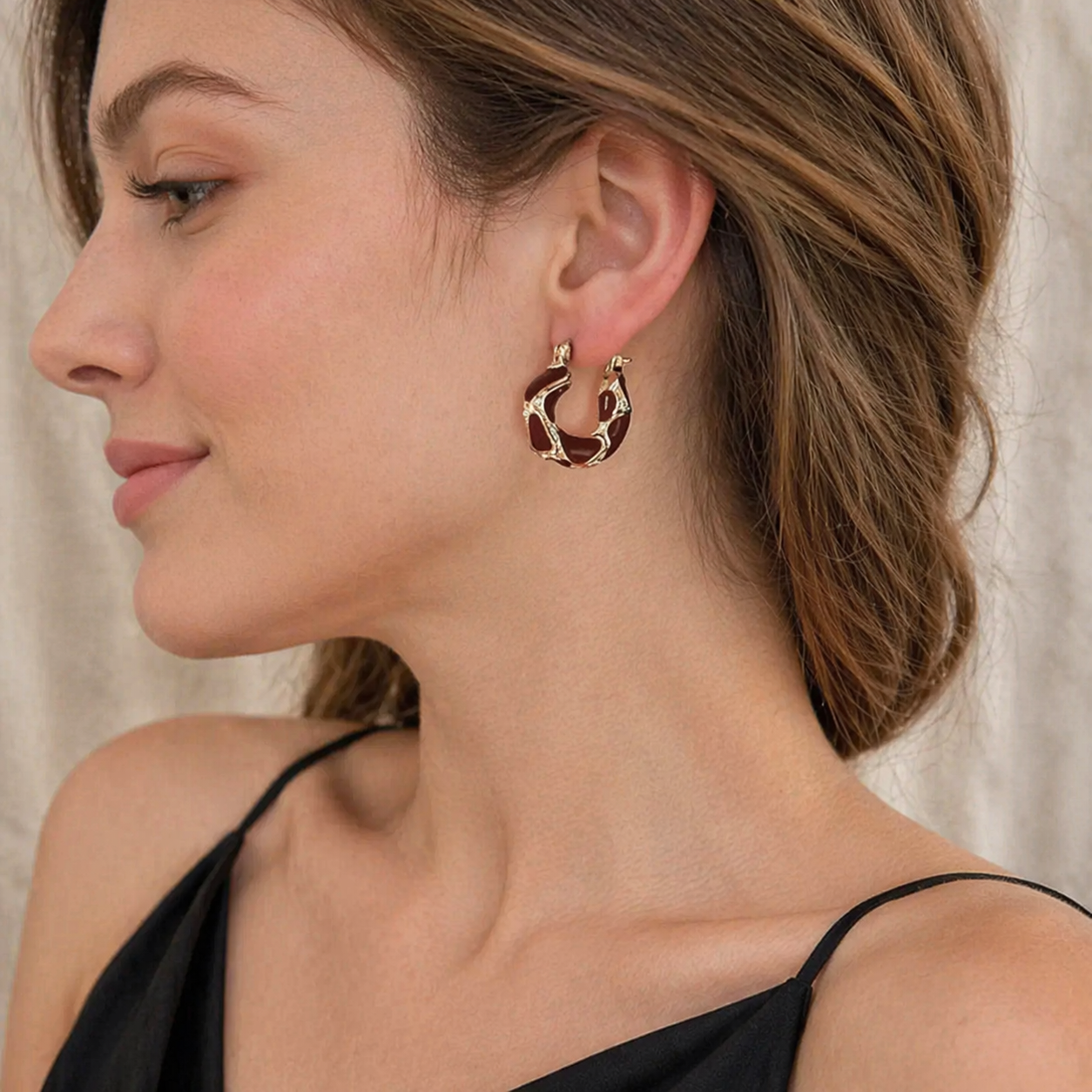 Vintage Black & White Checkered Hoop Earrings for Women