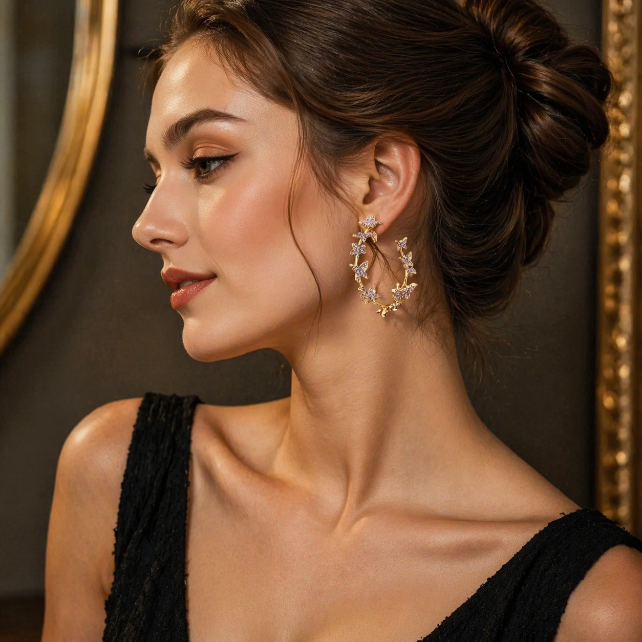 Andkiss Rhinestone Butterfly Hoop Earrings for Women