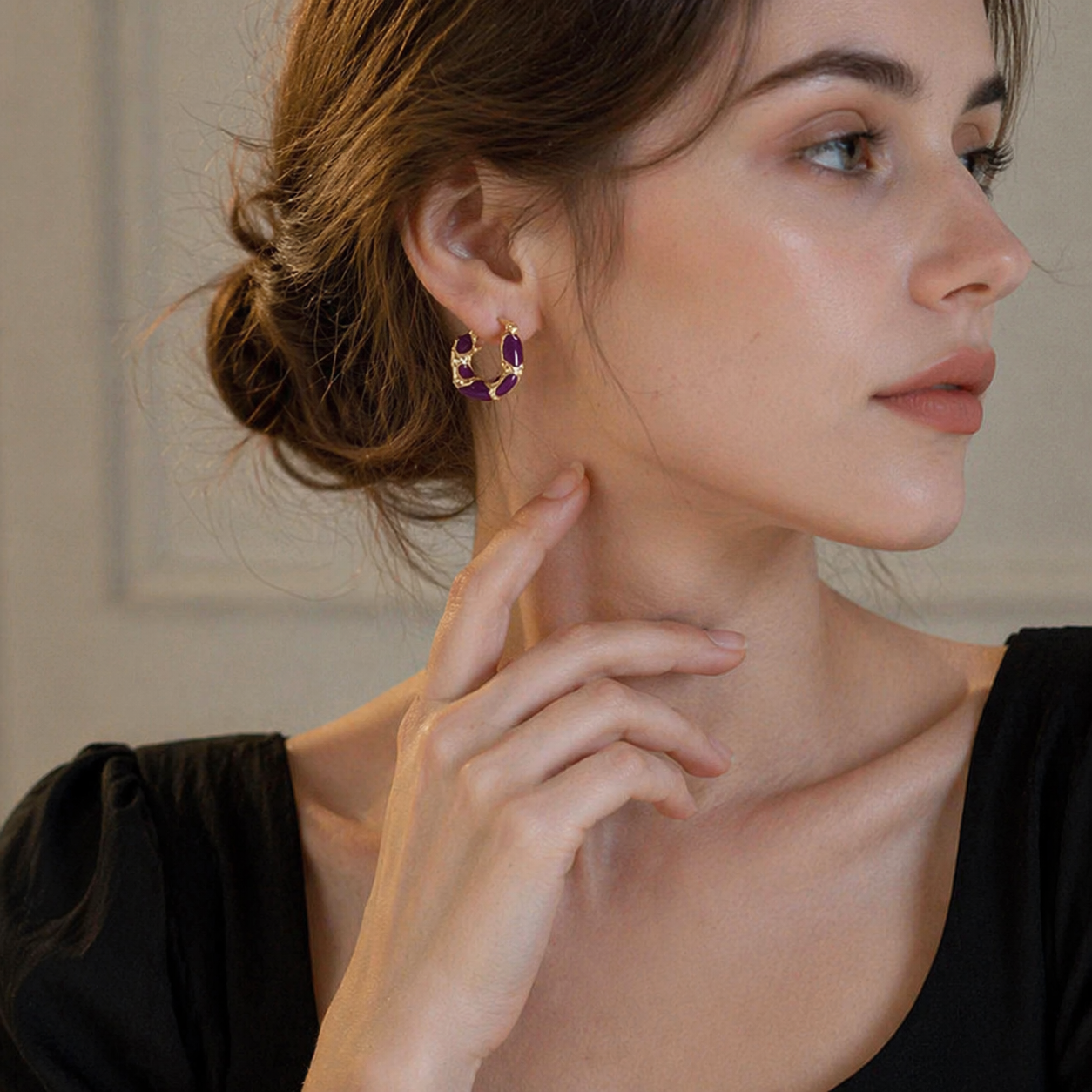 Vintage Black & White Checkered Hoop Earrings for Women