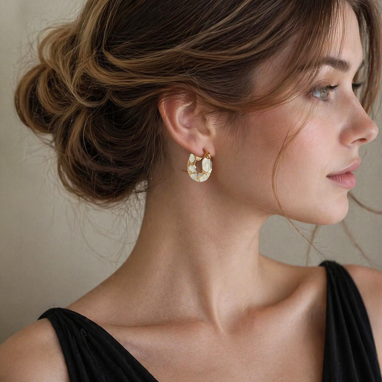 Vintage Black & White Checkered Hoop Earrings for Women