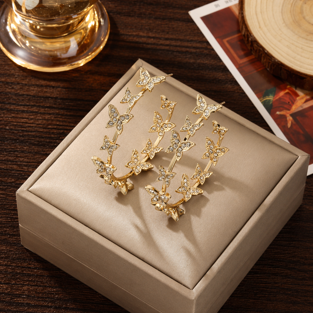 Andkiss Rhinestone Butterfly Hoop Earrings for Women