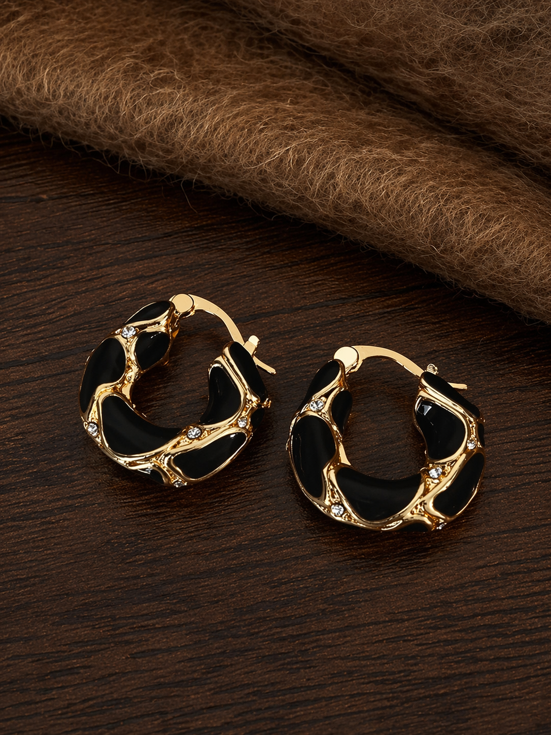 Vintage Black & White Checkered Hoop Earrings for Women