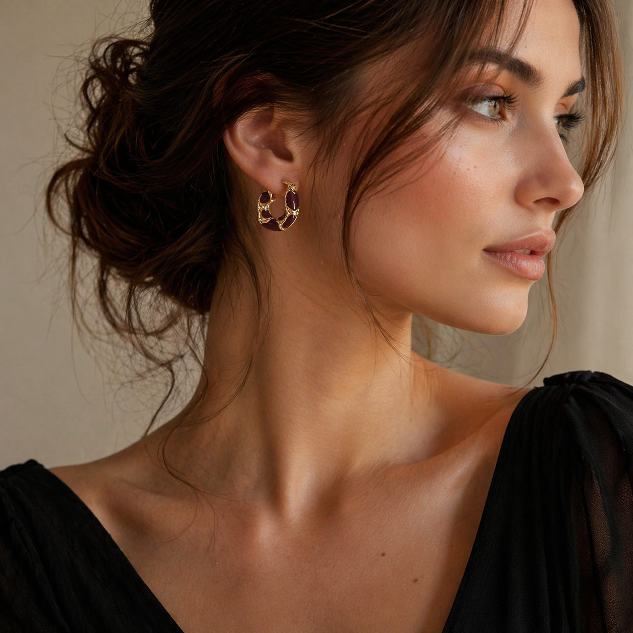 Vintage Black & White Checkered Hoop Earrings for Women