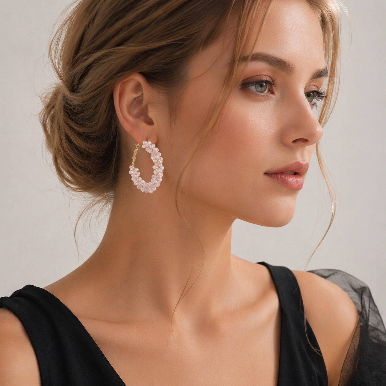Women's Pink Circle Earrings with Faux Pearl & Crystal Accents