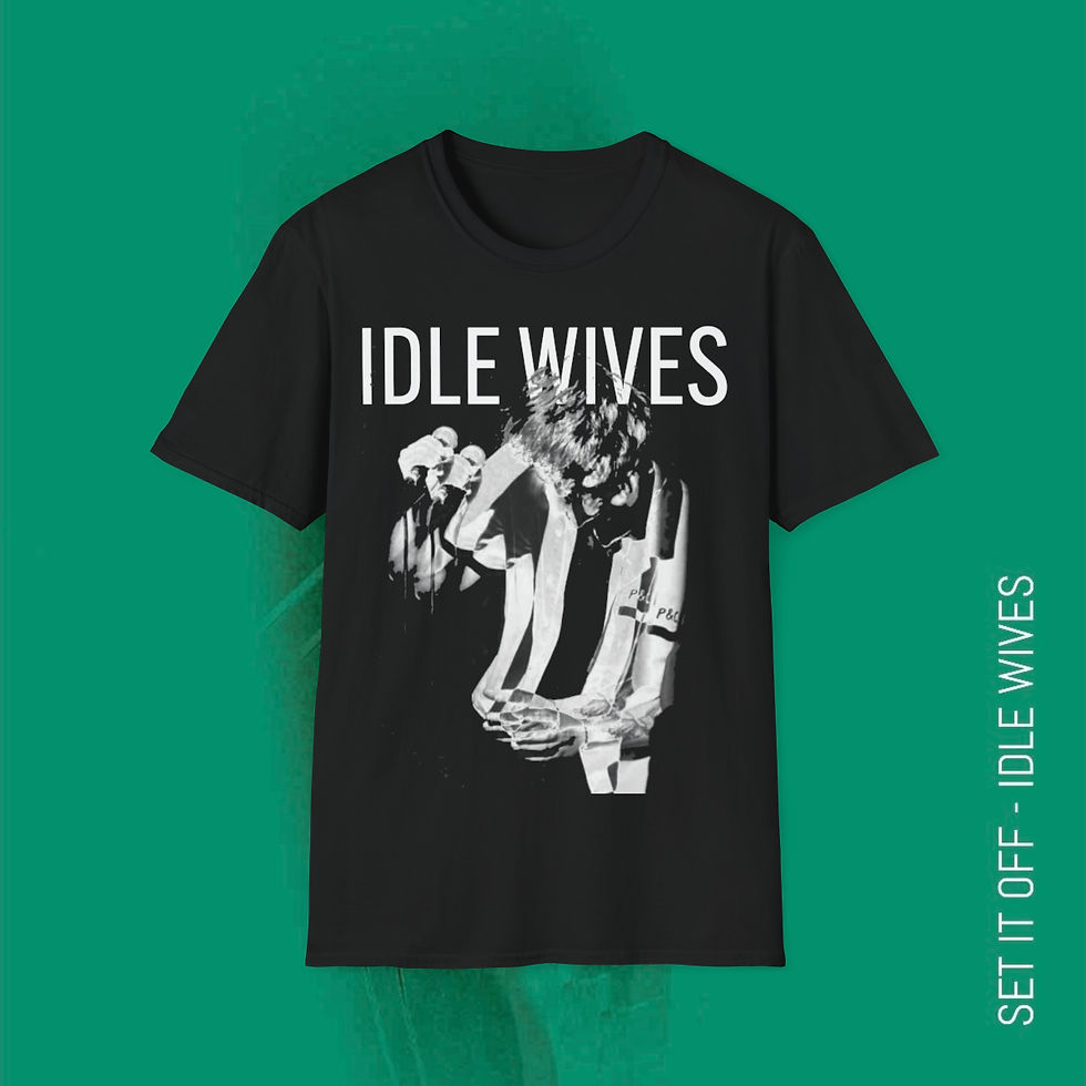 Thumbnail: Idle Wives  - Set It Off  Unisex Softstyle T-Shirt (Black and White)