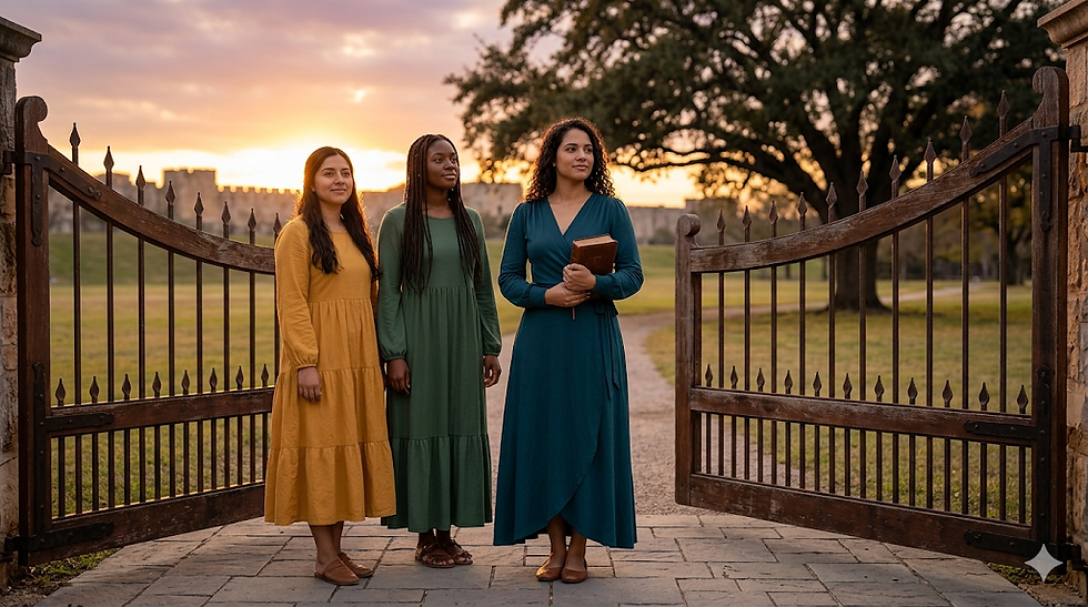 Women standing by gates