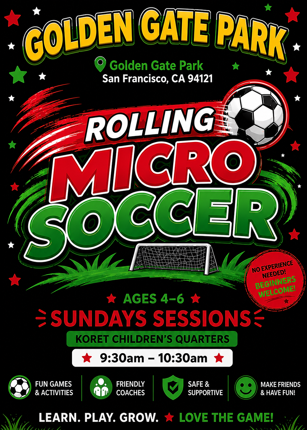 Koret Childrens Quarters Micro Soccer Ages 3-6 (6 weeks)