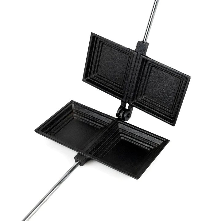Cast iron sandwich press for camping fires.