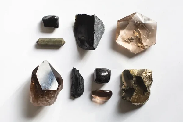 raw and polished smoky quartz