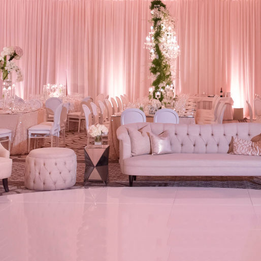 Blush Colored Uplighting by second song at Los Angeles Ballroom