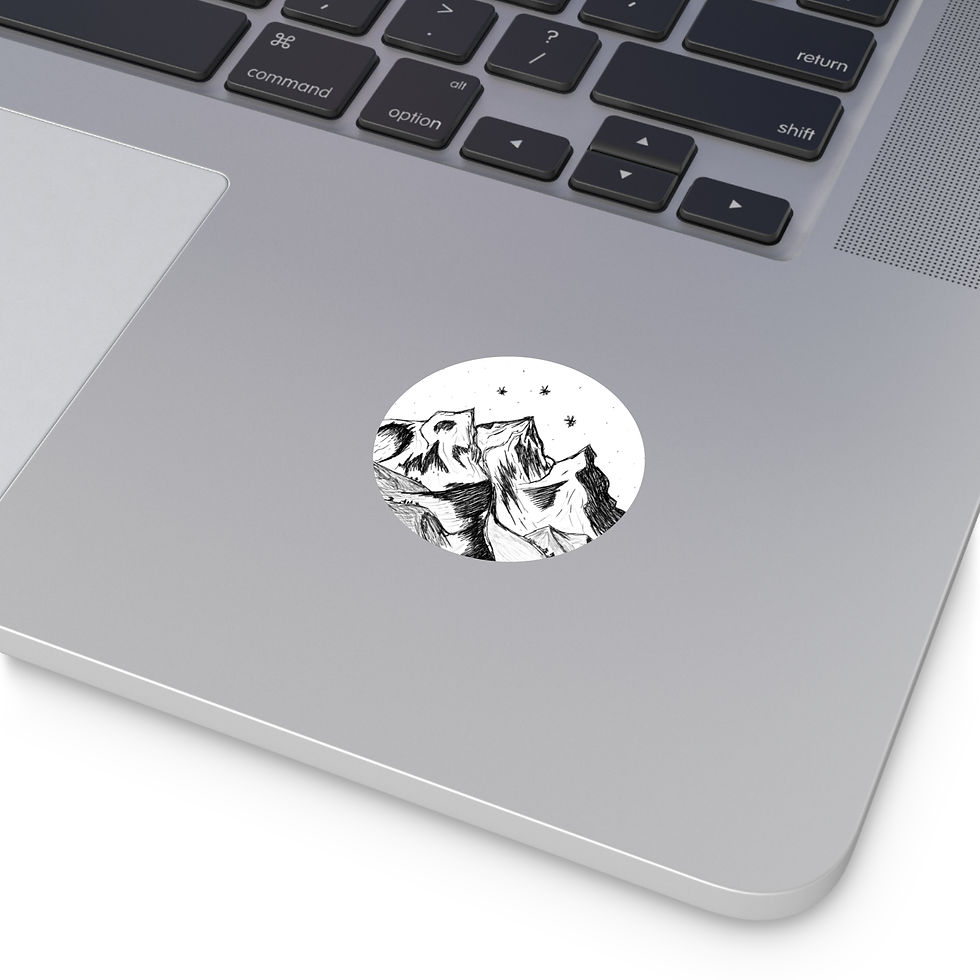 Thumbnail: Mountain Night Court Round Vinyl Sticker — Black & White Sketch Peaks