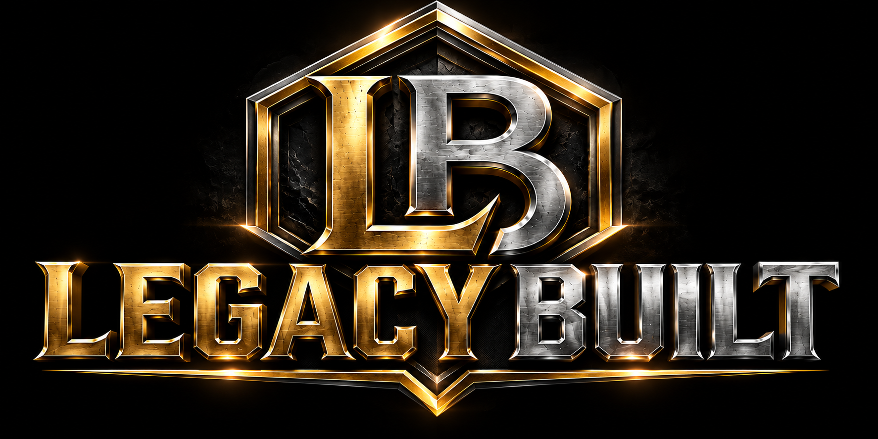 Legacy Built gold and silver LB shield logo