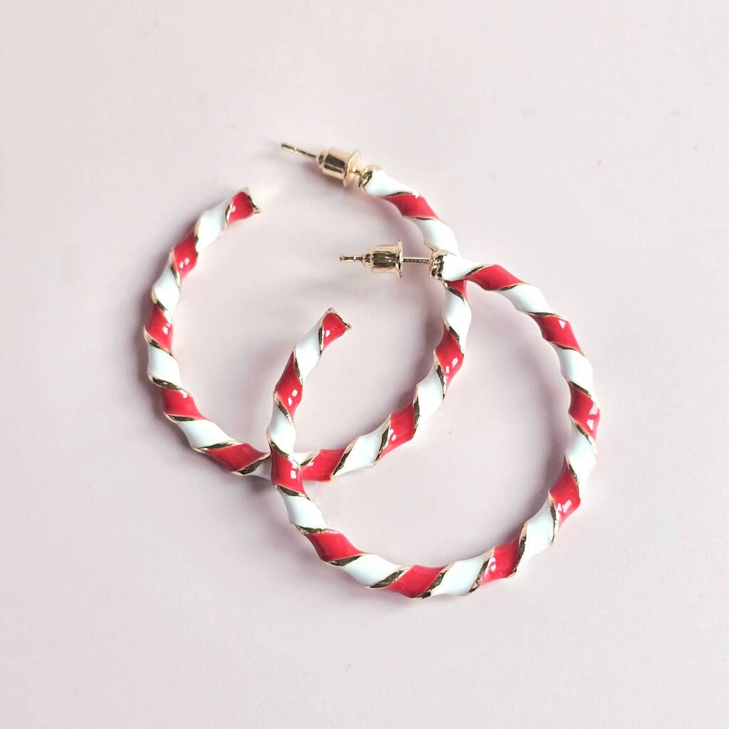 Candy Cane Twist Hoop Christmas Earrings