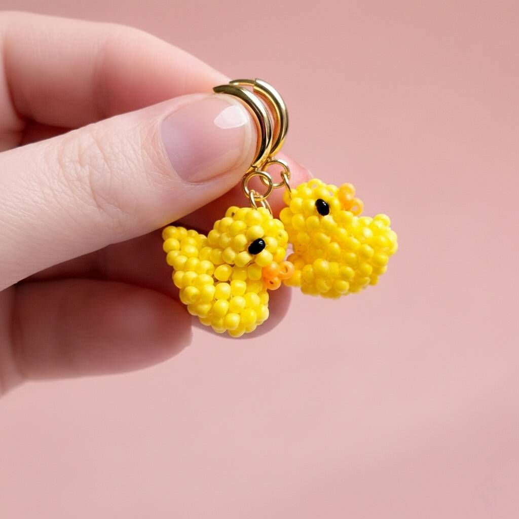 18ct Gold Plated Bead Rubber Duck Huggie Earrings