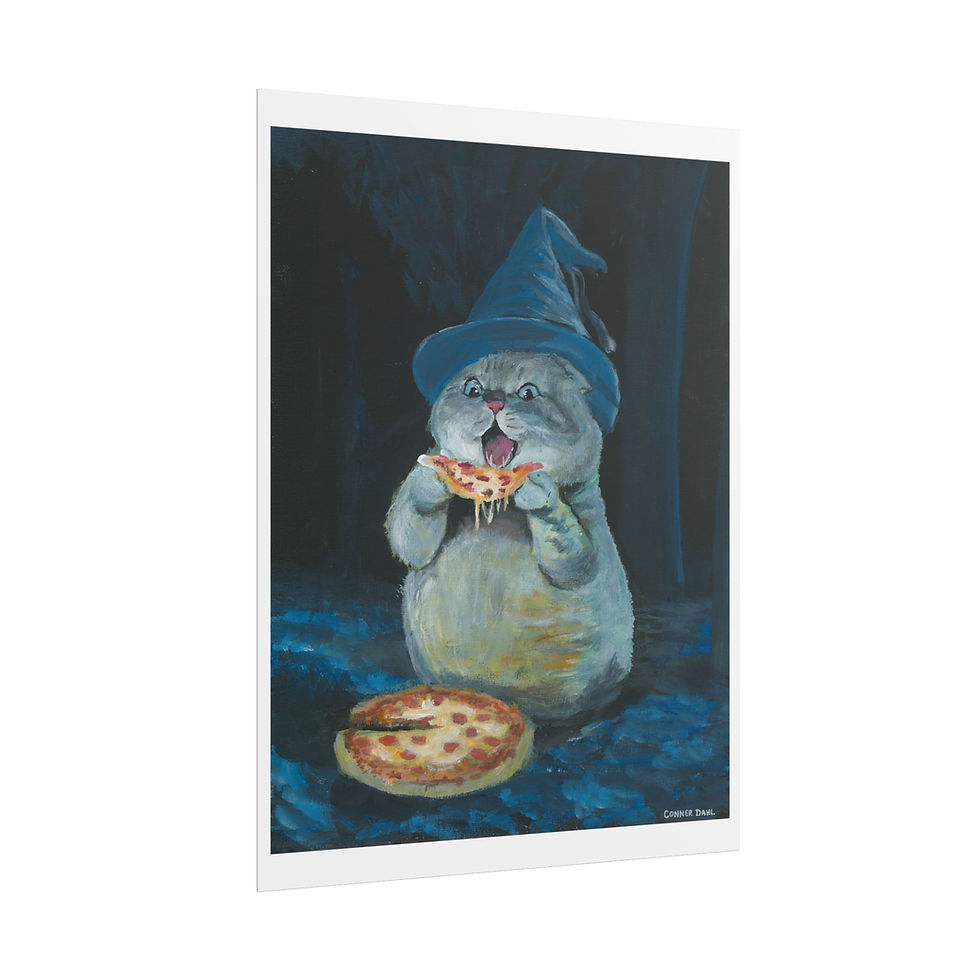Thumbnail: Pizza Witch Cat - Rolled Poster - Cute Animal Art Print for Home Decor