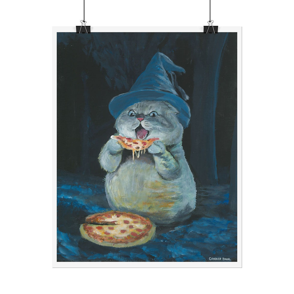 Thumbnail: Pizza Witch Cat - Rolled Poster - Cute Animal Art Print for Home Decor