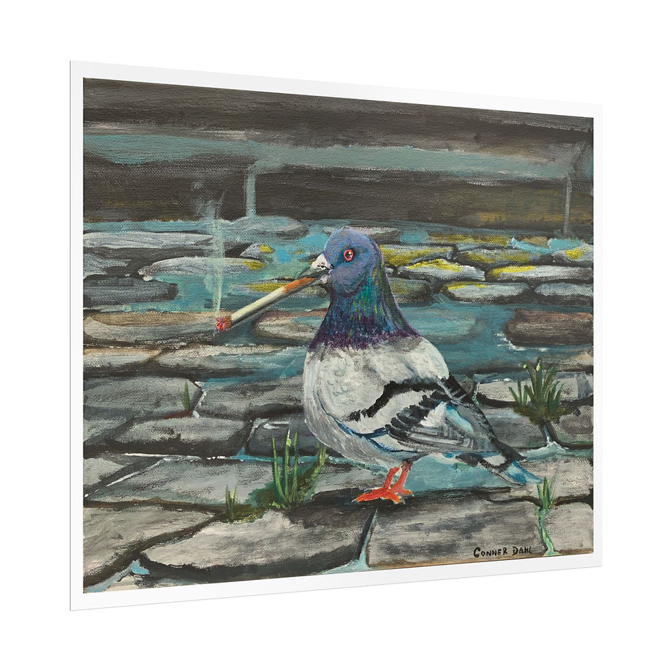 Thumbnail: Pigeon Smoke Break Rolled Poster - Silly Nature Art Print for Home Decor