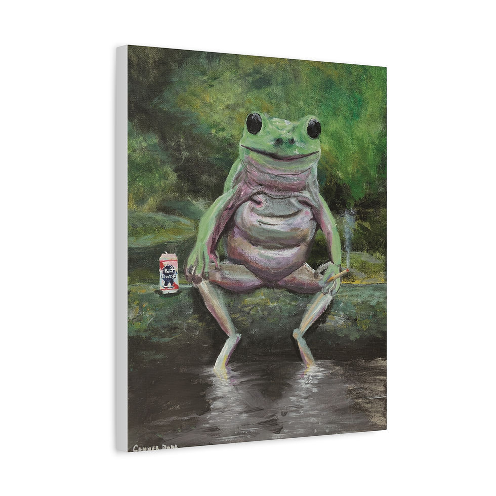 Thumbnail: Frog On A Log - Stretched Canvas- Funny Home Decor and Gifts
