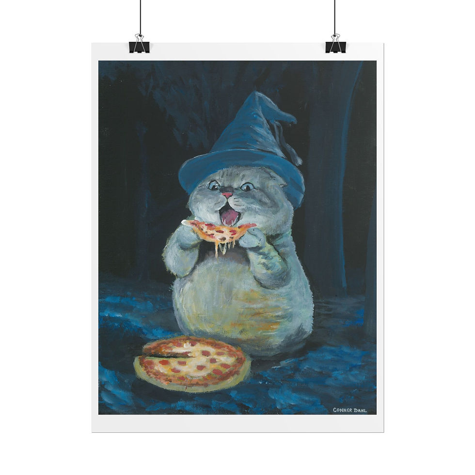Thumbnail: Pizza Witch Cat - Rolled Poster - Cute Animal Art Print for Home Decor