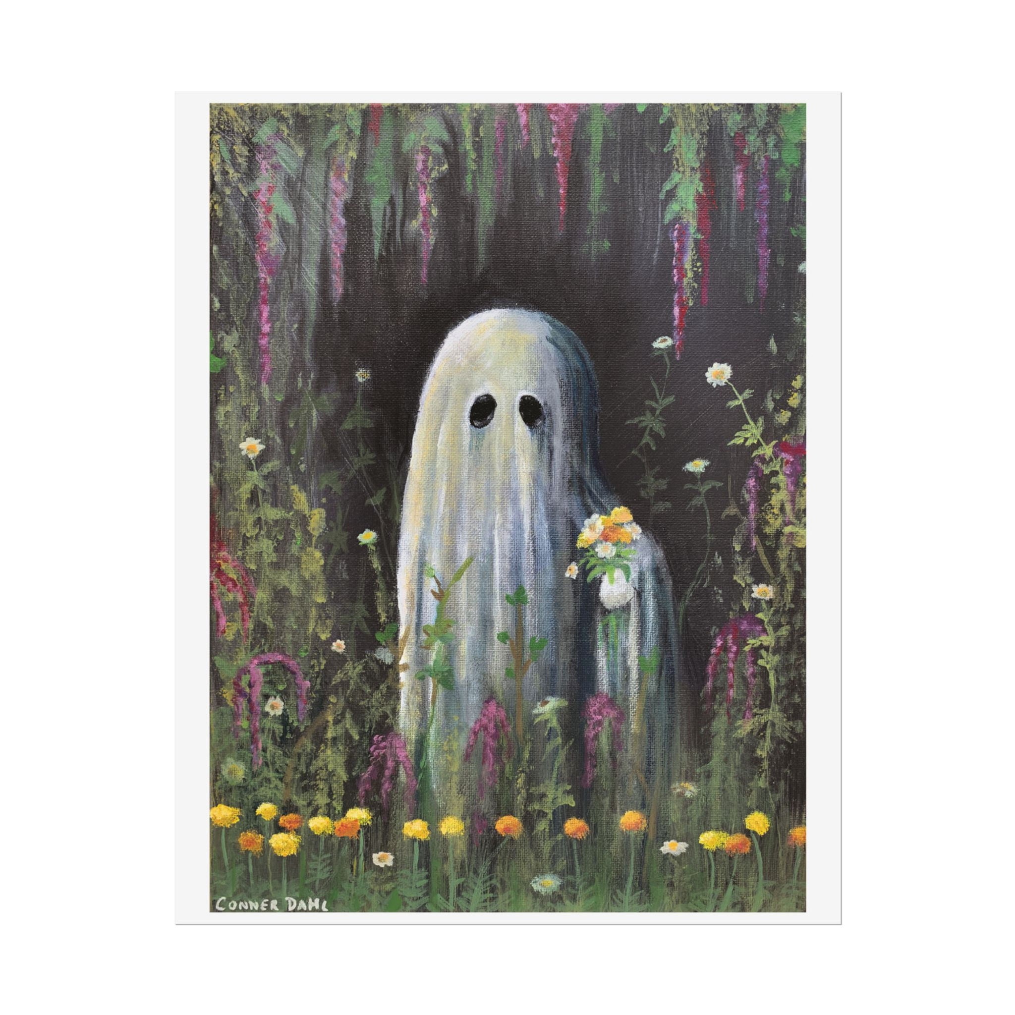 Whimsical Flora Ghost Rolled Poster - Enchanting Floral Design for Home Decor