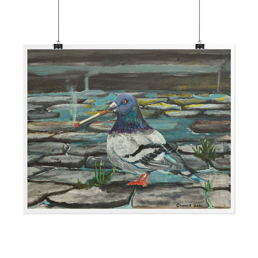 Thumbnail: Pigeon Smoke Break Rolled Poster - Silly Nature Art Print for Home Decor