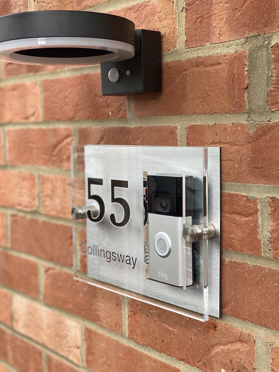 Ring Doorbell Mount Personalized Nest/ing Plate & House Sign - Matt Black 3D Laser Cut Acrylic (300x160mm) Nest Ring - Foto 6