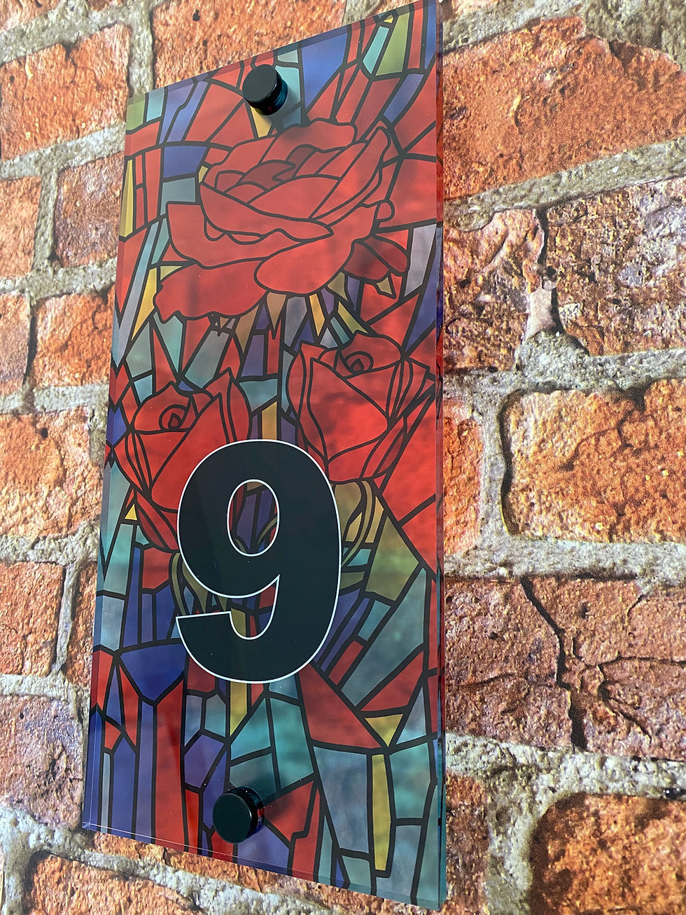 Thumbnail: Red Rose Stained Glass Style house sign