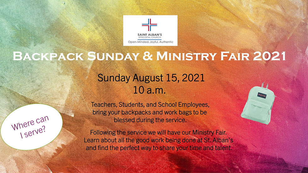 Backpack Sunday and Ministry Fair