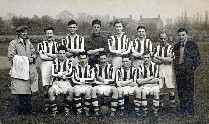 1940s team with St Andrews Church in the background