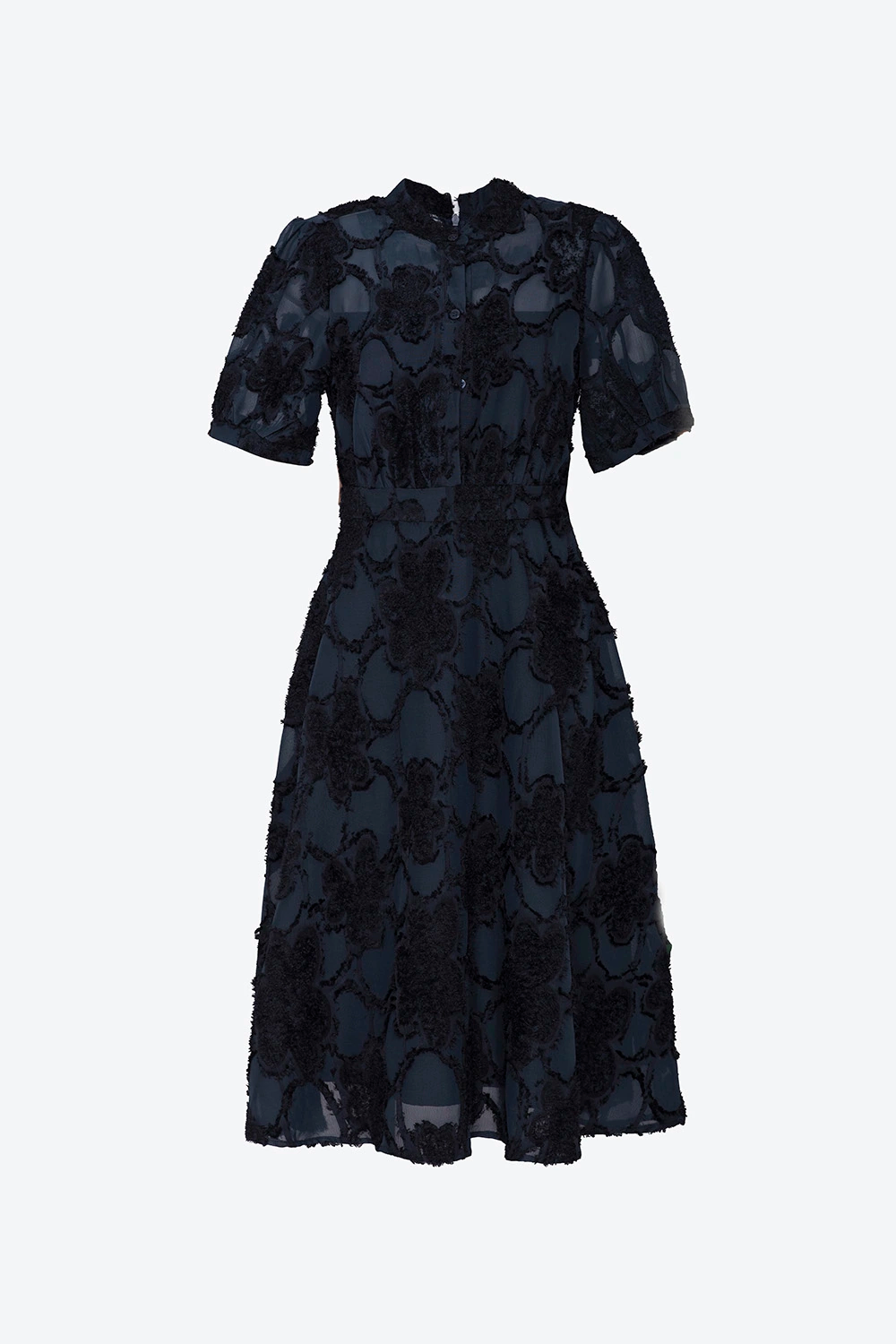 Đầm xòe voan bông ép cổ trụ