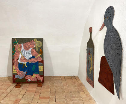 Installation view at Castello San Basilio, Basilicata, Rade Petrasevic, DO YOU MIND IF I SMOKE?, 2022