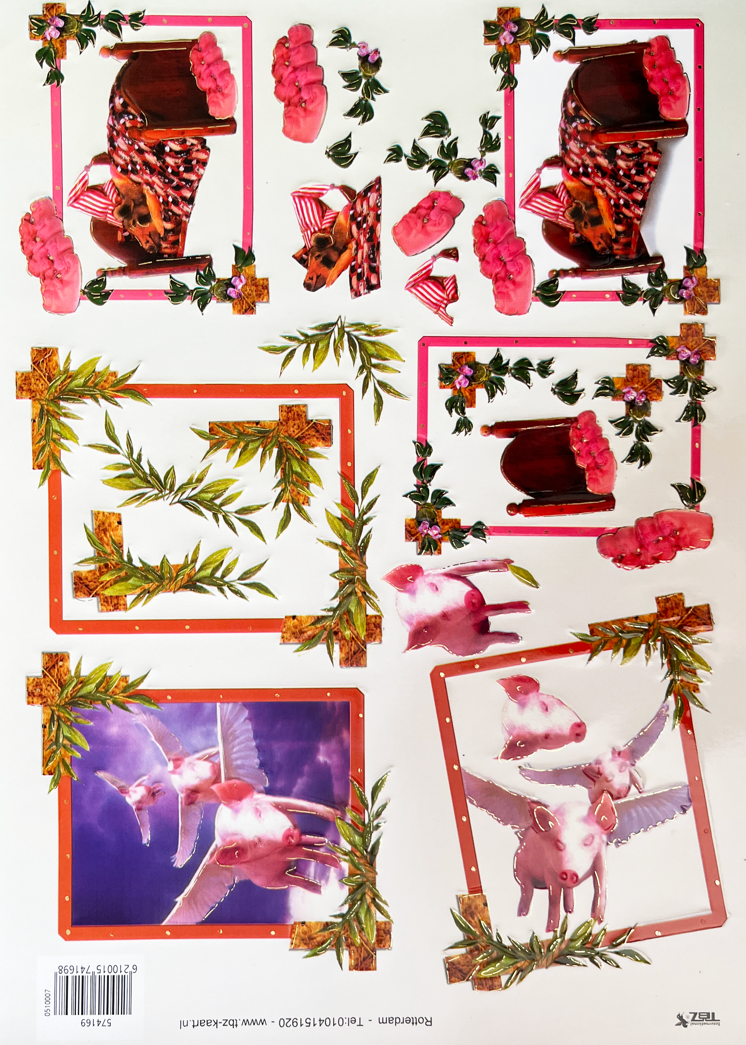 1 Sheet "Pig Frames" TBZ Decoupage Paper