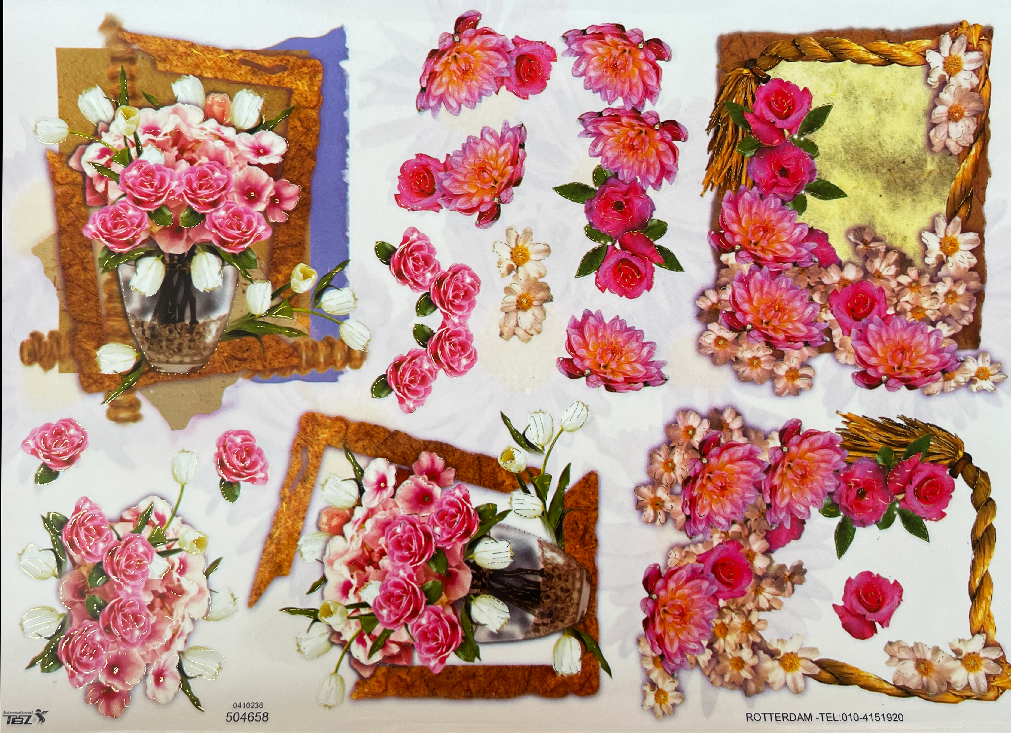 1 Sheet "Flower Frames 5" TBZ Decoupage Paper