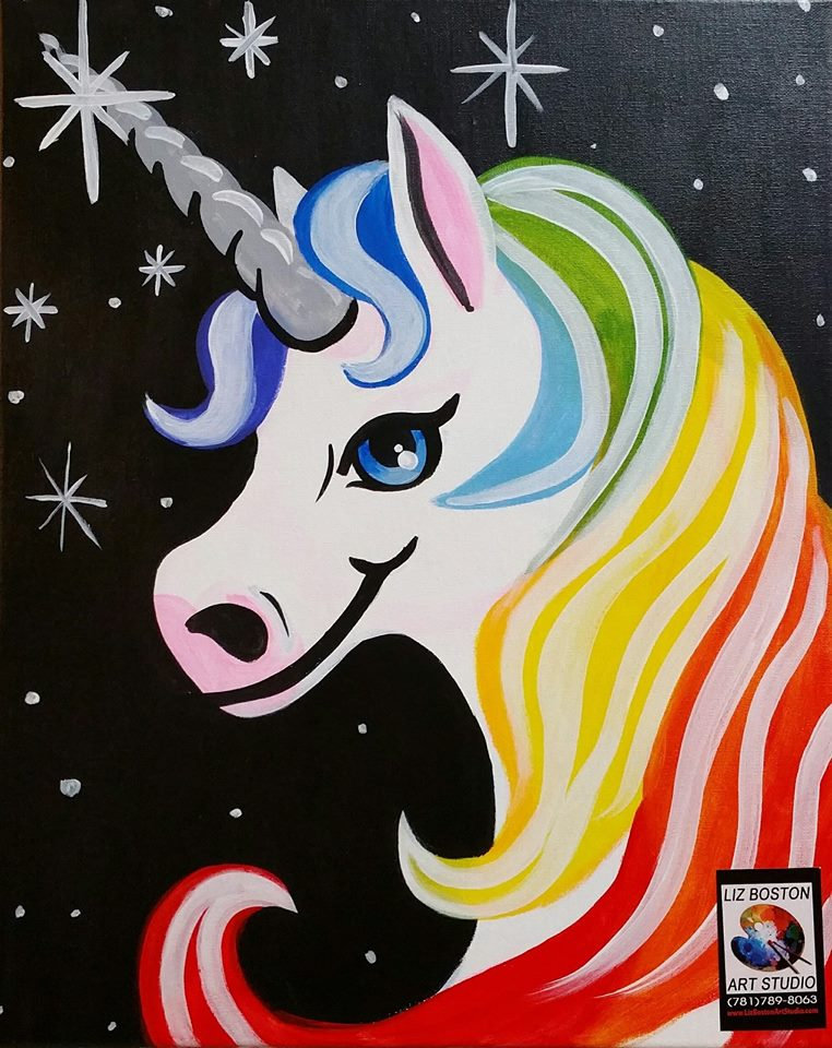 Rainbow Unicorn Paint Night LizBoston Art Studio