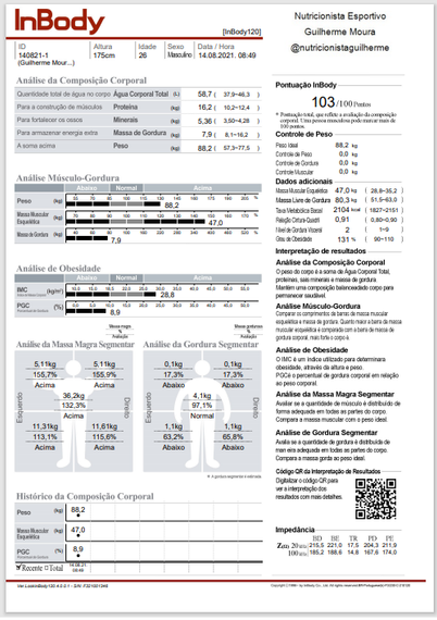 Bioimpedância InBody - Nutricionista Guilherme