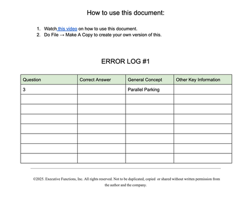 Error Log Template | EF Specialists