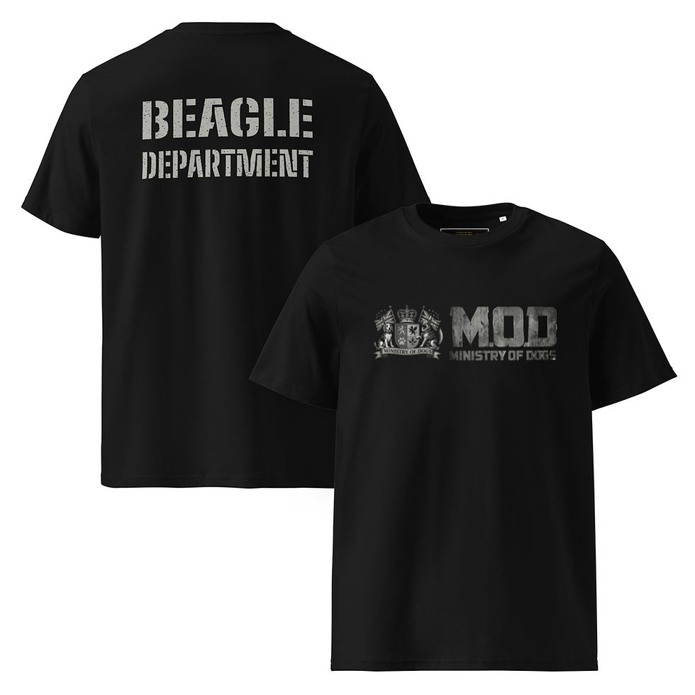 Front and back of Beagle Dept. Unisex Organic Cotton T-Shirt.