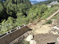 Wurzelentfernung Fundament Mauer hinter Säge