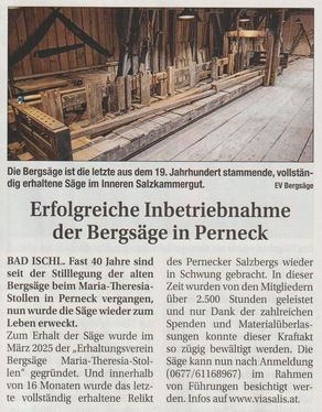 Bericht "Ischler Woche" Inbetriebnahme der Bergsäge