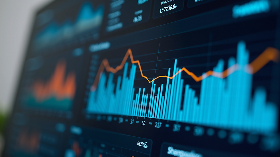 Eye-level view of a data dashboard displaying key performance metrics