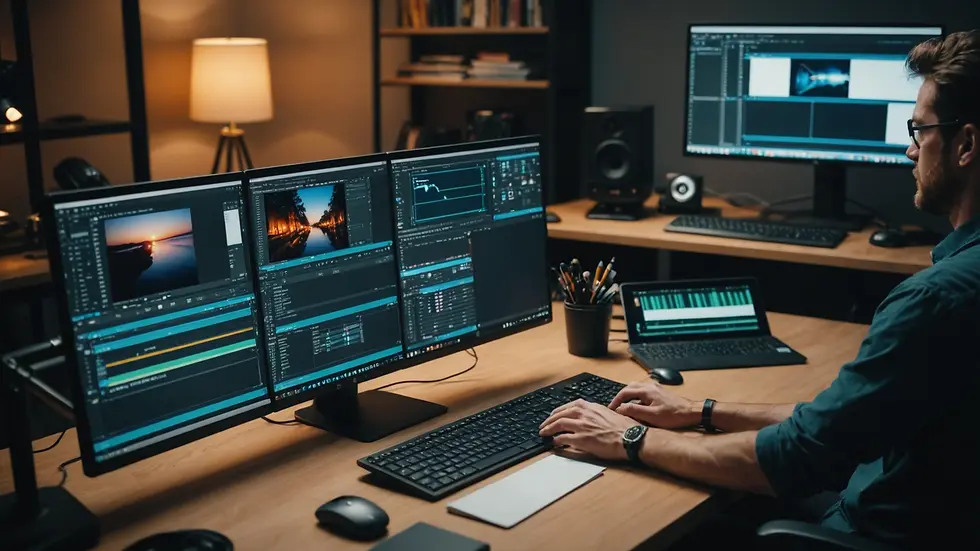 High angle view of a video editing workflow in progress
