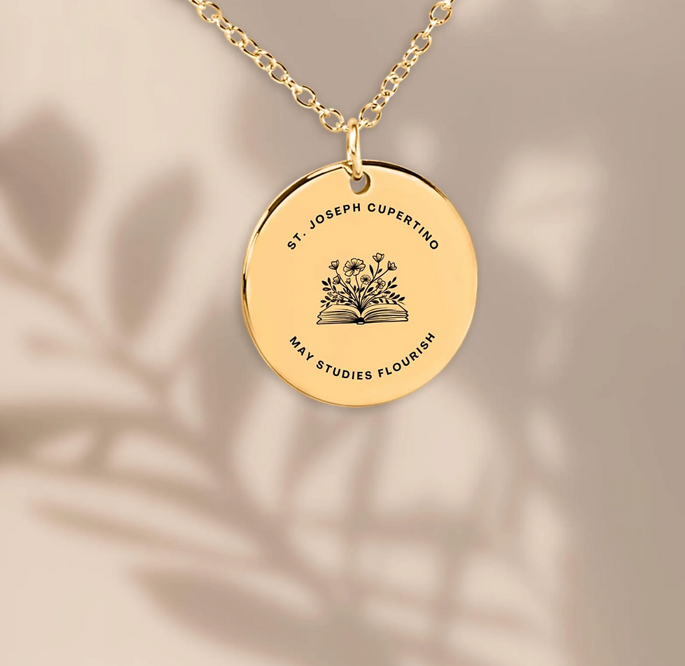 Gold, Modern, Saint Medal, St. Joseph Cupertino, Flowers coming out of book, Patron of Students, Confirmation Gift for Woman