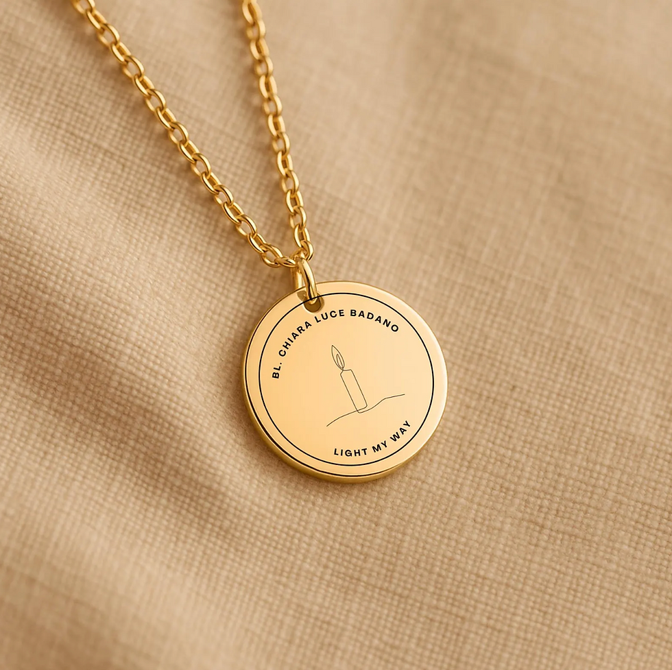 Gold, Modern, Saint Medal, Bl. Chiara Luce, Candle with Flame, Patron of those Suffering with Illness, Confirmation Gift for Woman