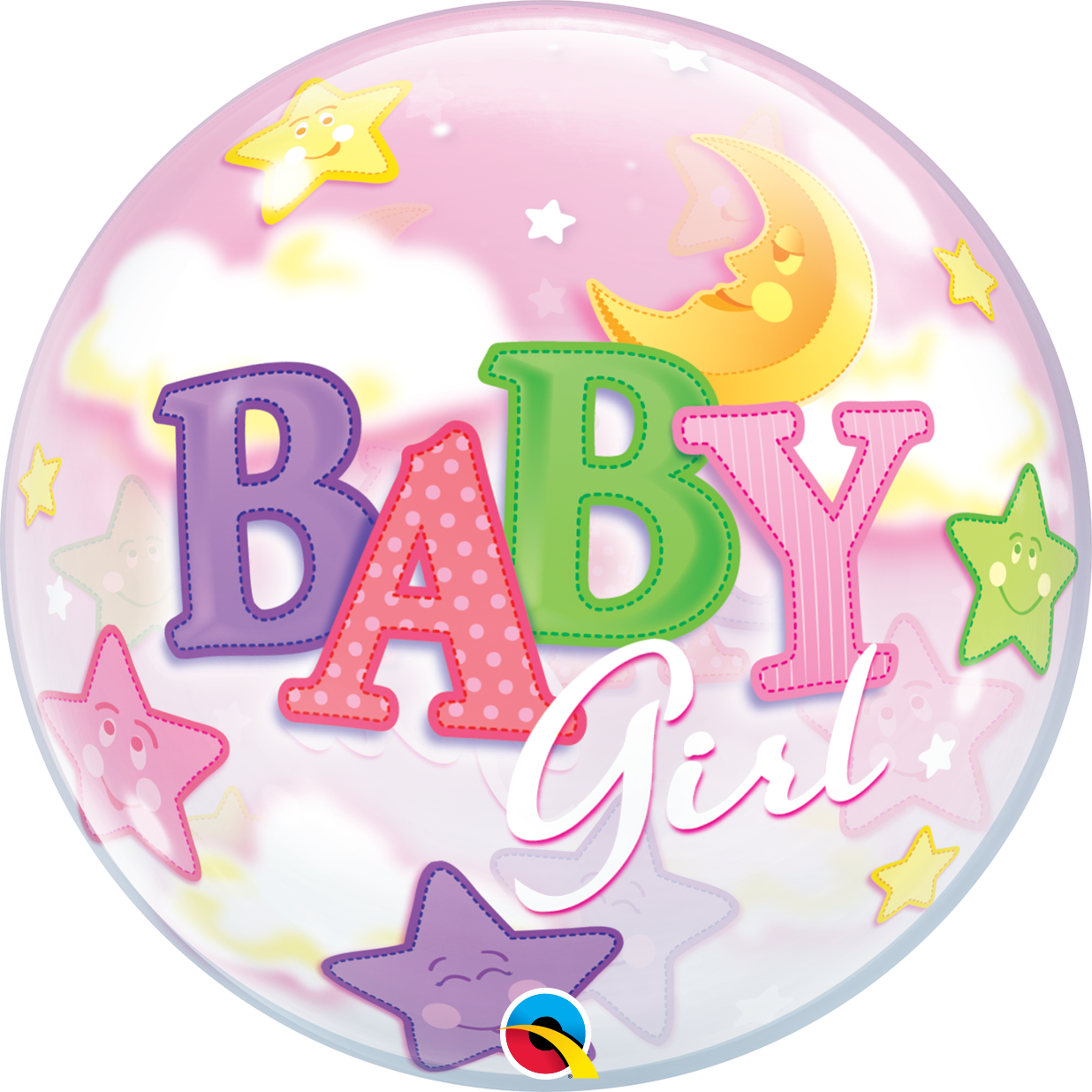 2C0101 Baby Girl 星星月亮鋁紙氣球 Baby Girl Moon & Stars Foil Balloon