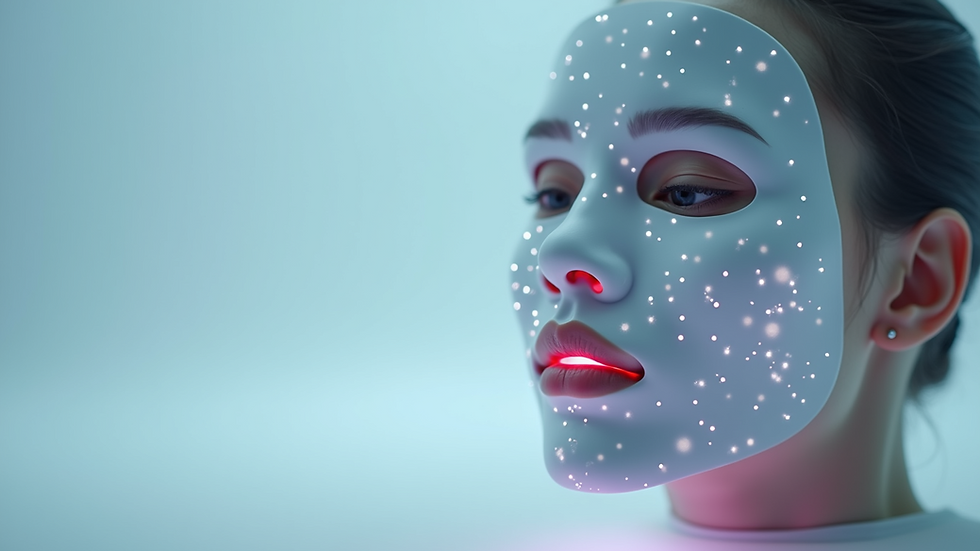 Close-up view of a sleek LED facial mask on a white surface