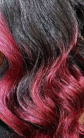 Thumbnail: Wavy dark and burgundy hair strands; Sensationnel Empire Bundle Deep natural.