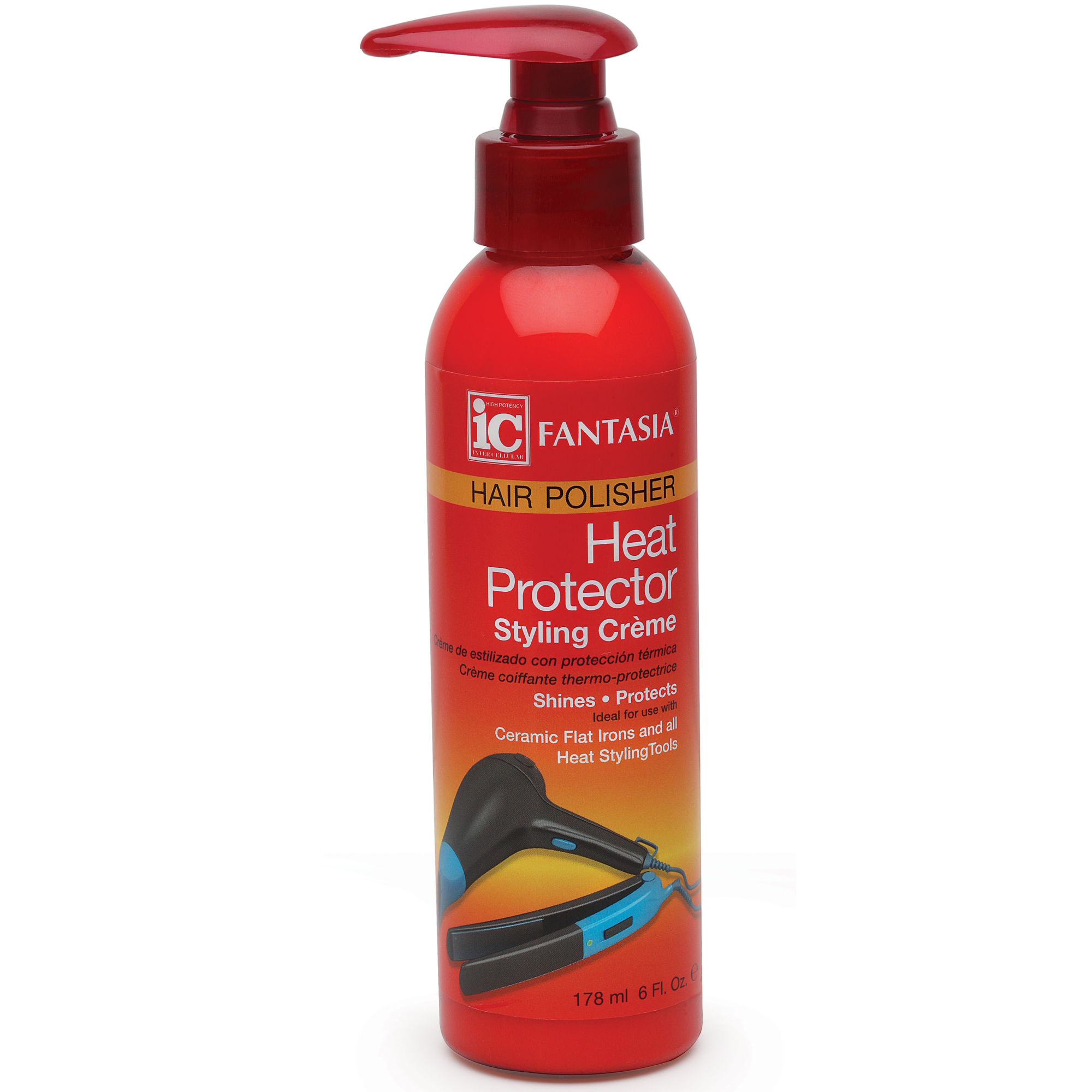 Red IC Fantasia Hair Polisher Heat Protector Styling Crème bottle. Protects hair.